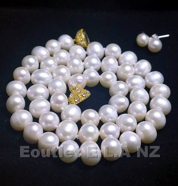 GENUINE 9-10mm OVAL PEARL NECKLACE+FREE EARRINGS
